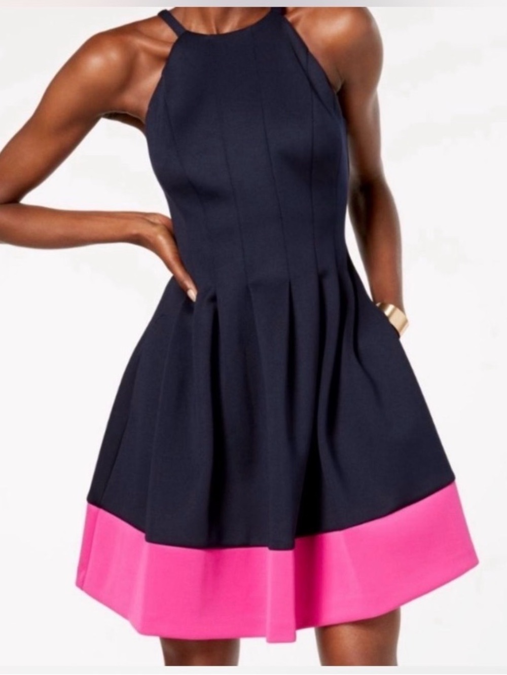 NWT Vince Camuto Womens size 8 halter fit and flare dress navy hot pink